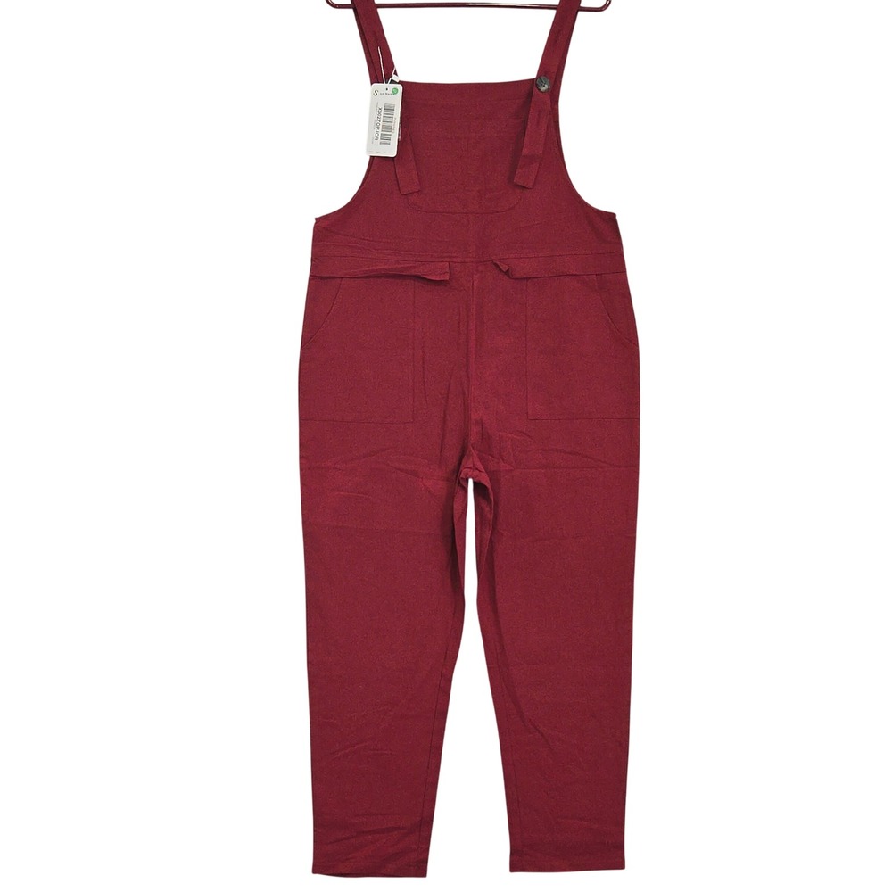 YESNO Women Red Cotton Overalls Jumpsuit Bib Romper Pockets PV9WINES Size S